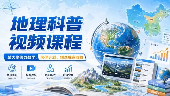 地理科普视频课程，某大佬倾力教学，伙伴计划、精选独家收益|青心网创站