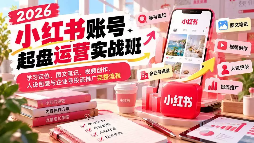 （20647期）2026小红书账号起盘运营实战班：学习定位、图文笔记、视频创作、人设包装与企业号投流推广完整流程 - 青心资源站