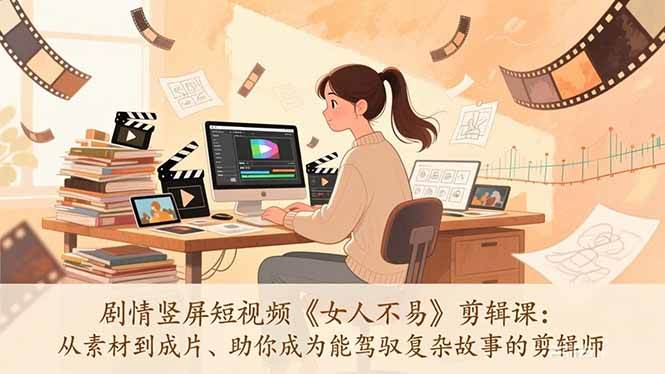 (17305期)剧情竖屏短视频《女人不易》剪辑课:从素材到成片、助你成为能驾驭复杂故事的剪辑师青心网创青心网创站