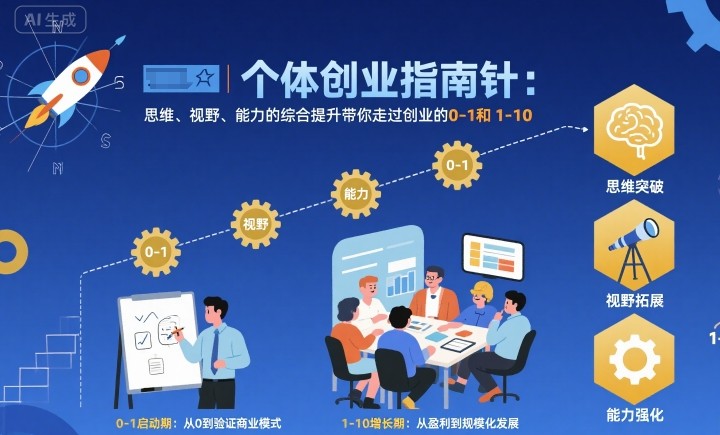 个体创业指南针，思维、视野、能力的综合提升带你走过创业的0-1和1-10【音频】-青心网创站