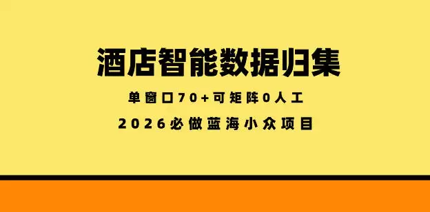 酒店智能数据归集，小众蓝海已经稳定半年之久，单窗口70+零成本矩阵开干【揭秘】|青心网创站