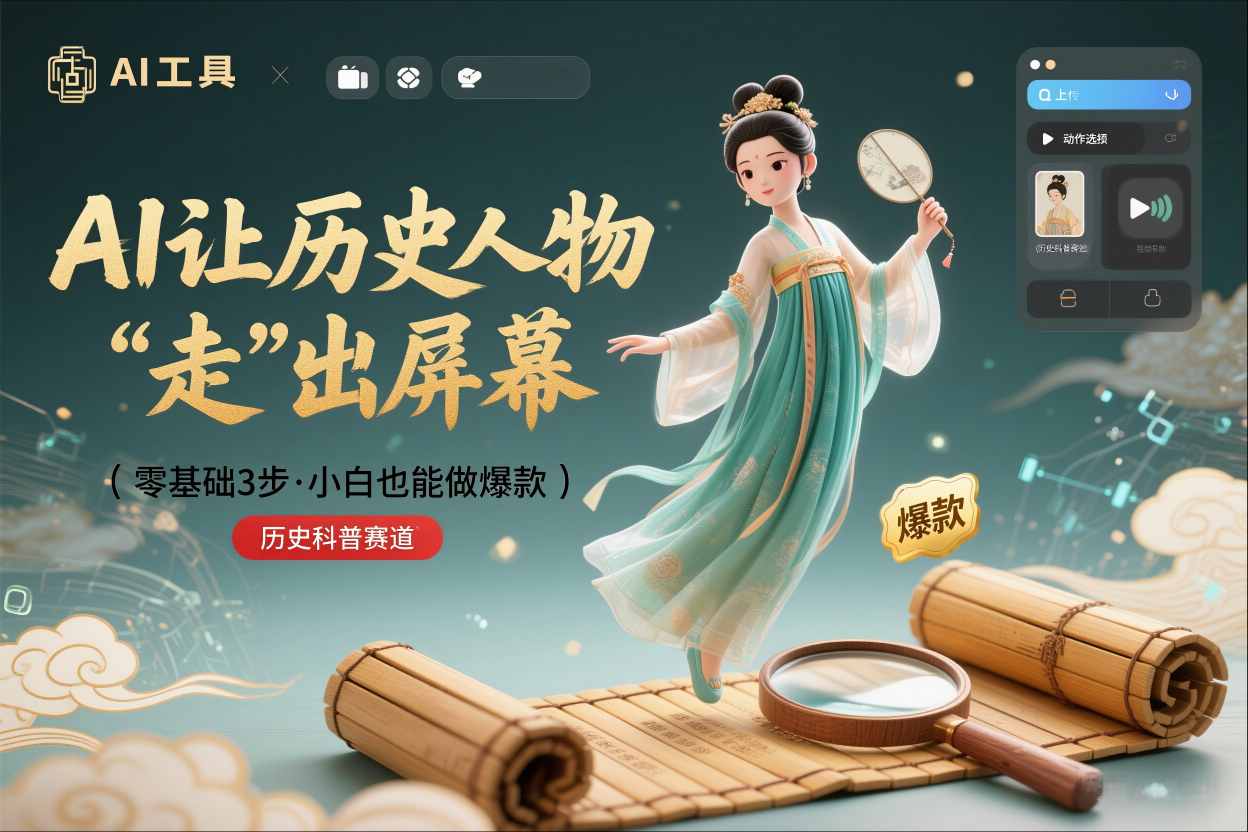 零基础3步搞定:让历史人物“走”出屏幕的AI教程,小白也能做出爆款(历史科普赛道)-青心网创站