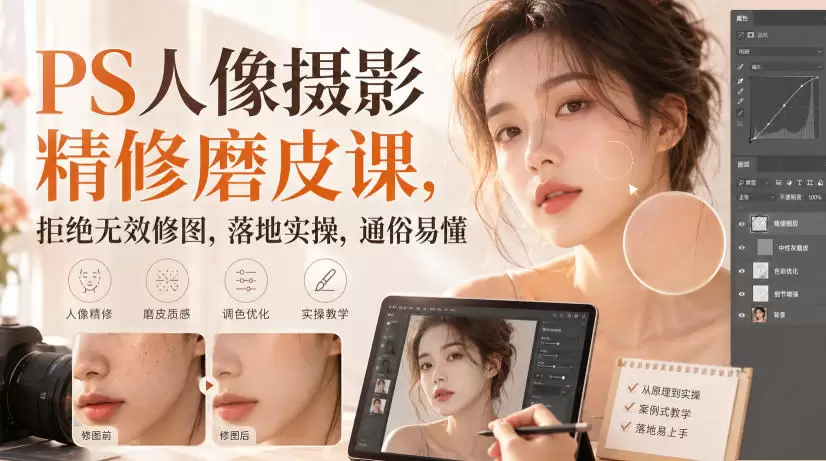 PS人像摄影精修磨皮课，拒绝无效修图，落地实操，通俗易懂 - 青心资源站