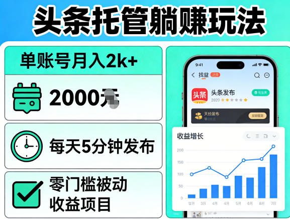 头条托管躺賺玩法,单账号月入2k+,每天5分钟发布即可,零门槛被动收益项目【揭秘】|青心网创站