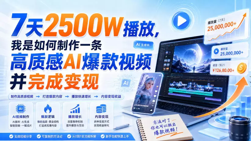 7天2500W播放，我是如何制作一条高质感AI爆款视频并完成变现|青心网创站