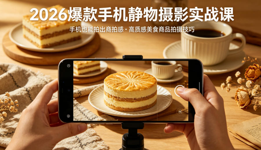 2026爆款手机静物摄影实战课,手机也能拍出商拍感,学会拍出高质感美食商品|青心网创站