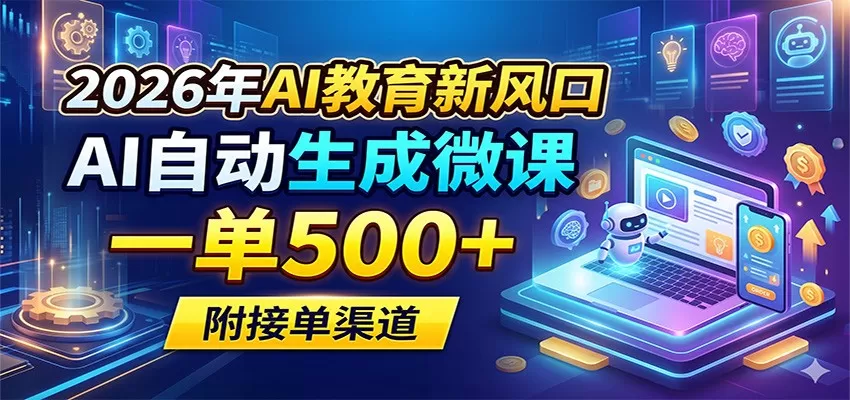 2026年AI教育新风口，AI自动生成微课，一单500+，附接单渠道|青心网创站