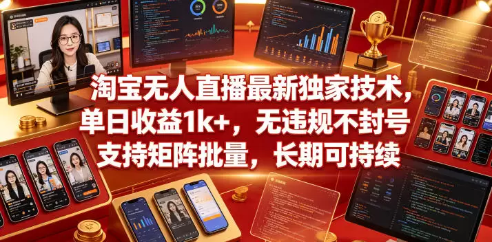 淘宝无人直播最新独家技术，单日收益1k+，无违规不封号，支持矩阵批量，长期可持续【揭秘】|青心网创站