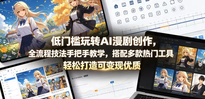 低门槛玩转AI漫剧创作，全流程技法手把手教学，搭配多款热门工具，轻松打造可变现优质作品|青心网创站