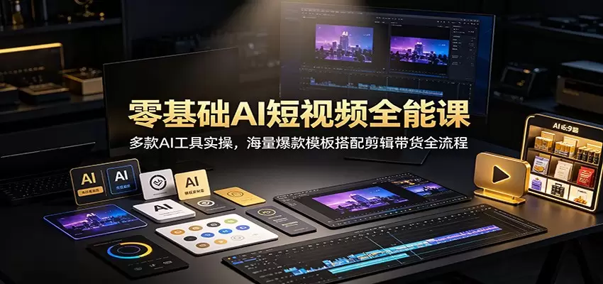 零基础AI短视频全能课：多款AI工具实操，海量爆款模板搭配剪辑带货全流程|青心网创站