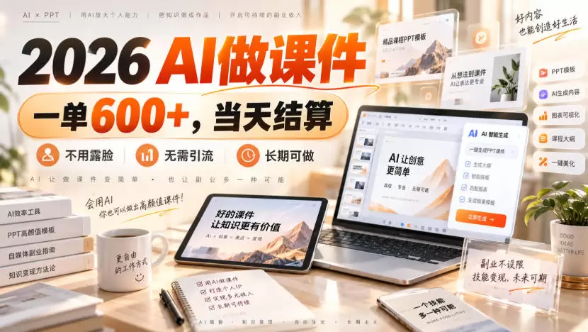 2026 AI做课件，一单600+，当天结算，不用露脸，无需引流，长期可做【揭秘】 - 青心资源站
