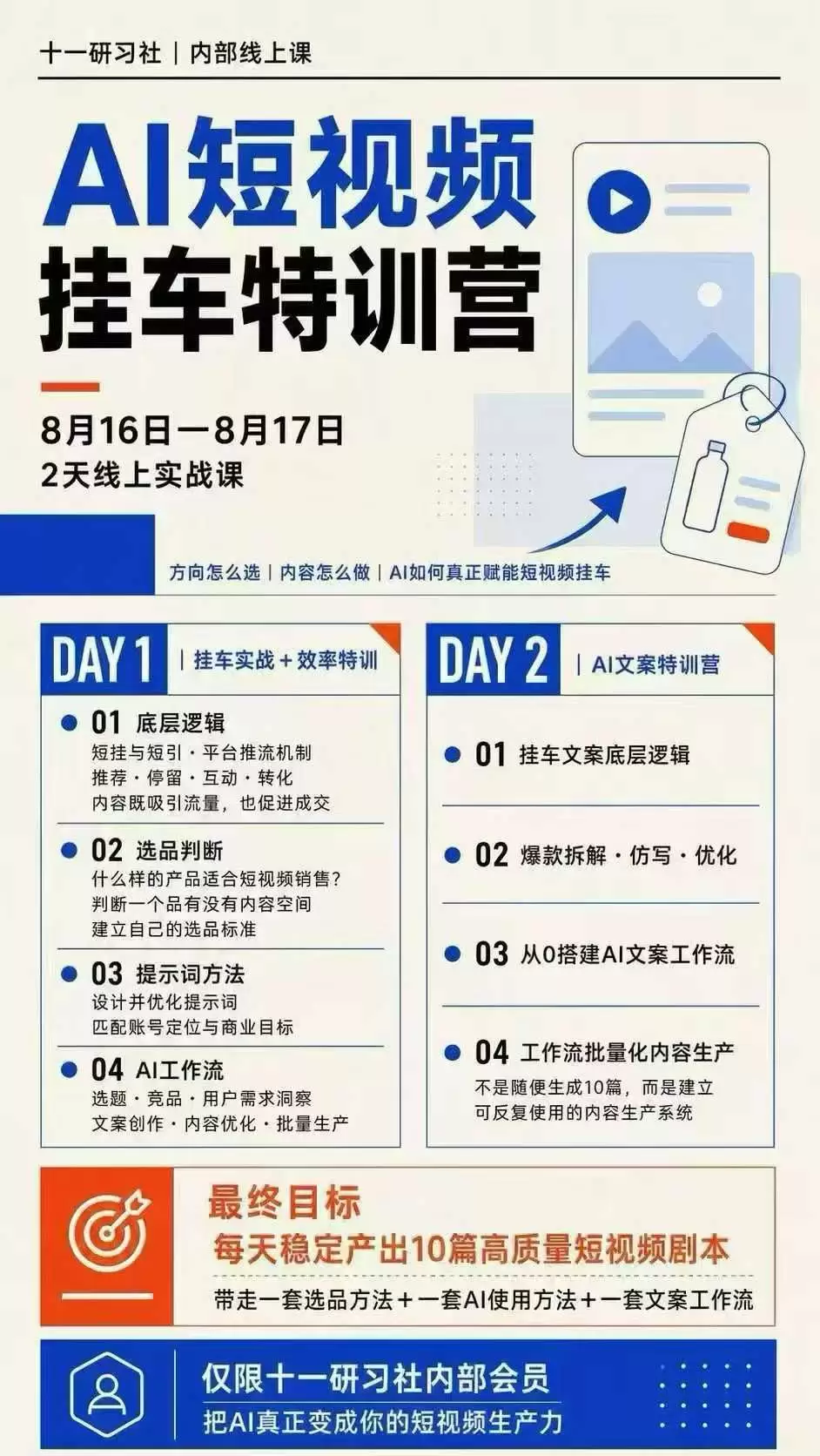 某社群8月16-17号线上课，AI短视频挂车特训营+AI文案特训，把AI真正变成你的短视频生产力 - 青心资源站