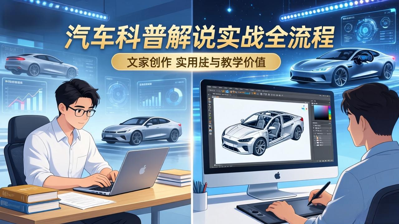 抖音汽车科普解说实战：文案+动画+画面处理+去水印全流程，打造专业汽车科普视频|青心网创站