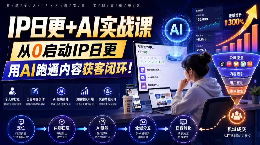 IP日更+AI实战课，从0启动IP日更，IP置顶视频制作+100条选题库搭建+10条日更规划，用AI跑通内容获客闭环!|青心网创站