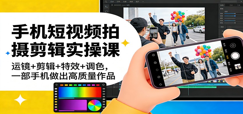 手机短视频拍摄剪辑实操课:运镜+剪辑+特效+调色,一部手机做出高质量作品青心网创青心网创站