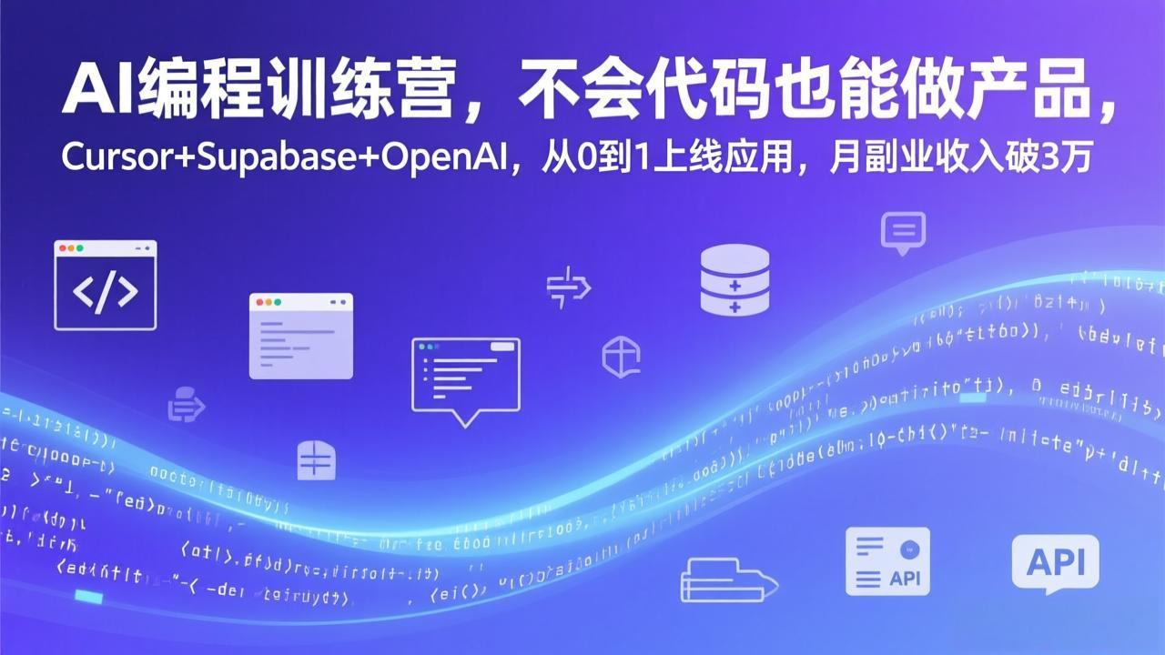 AI编程训练营，不会代码也能做产品，Cursor+Supabase+OpenAI，从0到1上线应用，月副业收入破3万青心网创青心网创站