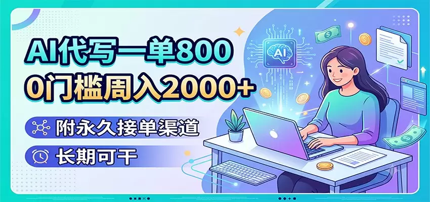 AI代写一单800，0门槛周入2000+，附永久接单渠道，长期可干|青心网创站