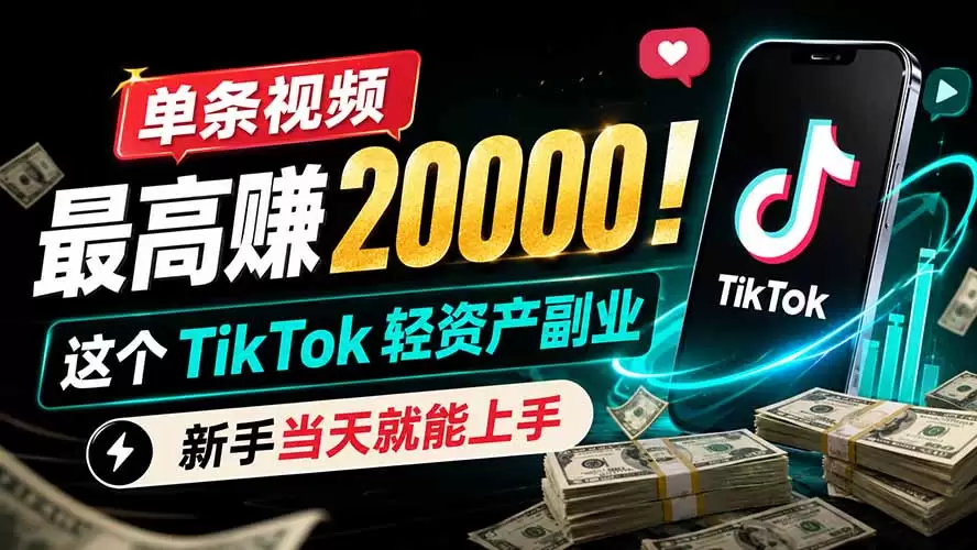 单条视频最高赚 20000！这个 TikTok 轻资产副业，新手当天就能上手|青心网创站