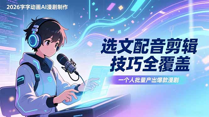 2026字字动画AI漫剧制作-1期，选文配音剪辑技巧全覆盖，一个人就能批量产出爆款漫剧青心网创青心网创站