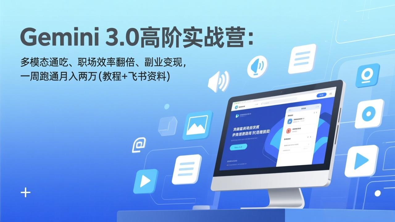Gemini 3.0高阶实战营：多模态通吃、职场效率翻倍、副业变现，一周跑通月入两万(教程+飞书资料青心网创青心网创站