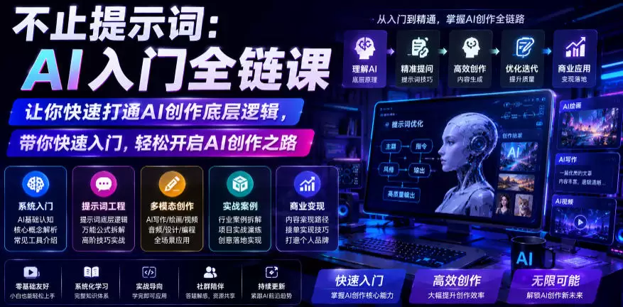 不止提示词：AI入门全链课，让你快速打通AI创作底层逻辑，带你快速入门，轻松开启AI创作之路|青心网创站