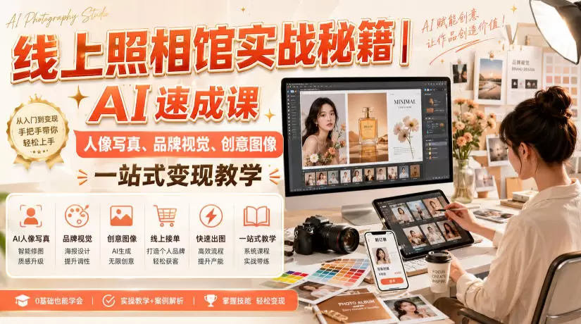 线上照相馆实战秘籍｜AI速成课，人像写真、品牌视觉、创意图像一站式变现教学|青心网创站