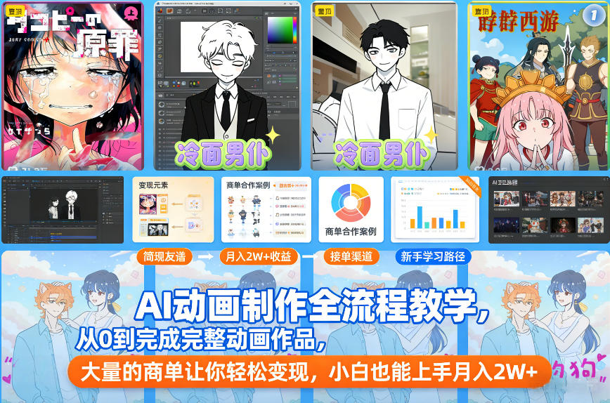 AI动画制作全流程教学，从0到完成完整动画作品，大量的商单让你轻松变现，小白也能上手月入2W+青心网创青心网创站