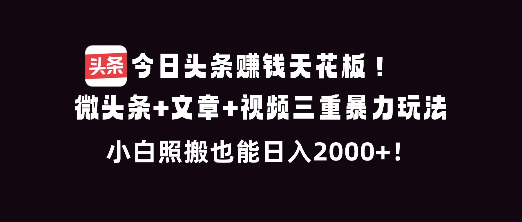 今日头条赚钱天花板！微头条+文章+视频三重暴利玩法，小白照搬也能日人2000+-青心网创站