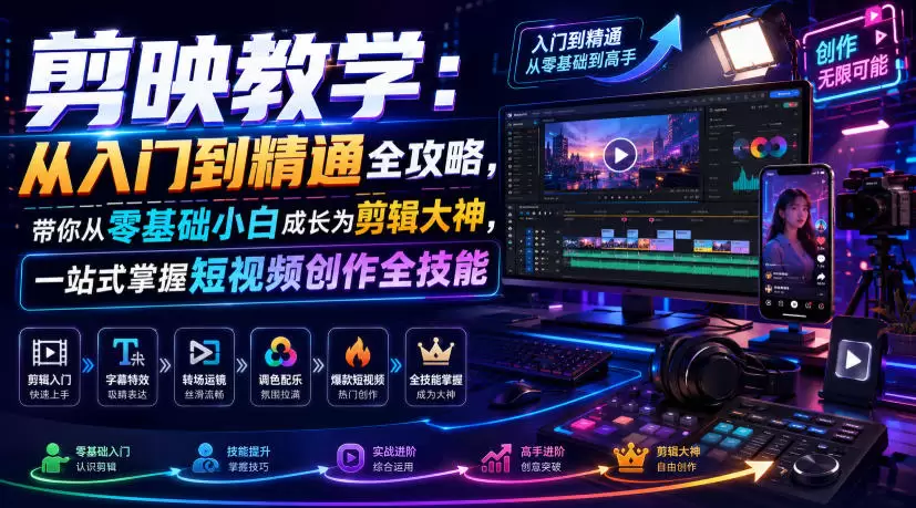 剪映教学：从入门到精通全攻略，带你从零基础小白成长为剪辑大神，一站式掌握短视频创作全技能|青心网创站