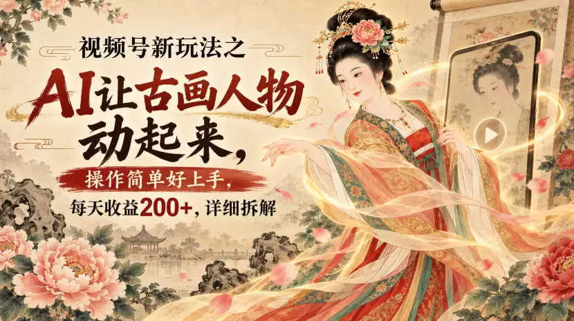 视频号新玩法之AI让古画人物动起来，操作简单好上手，每天收益200+，详细拆解 - 青心资源站