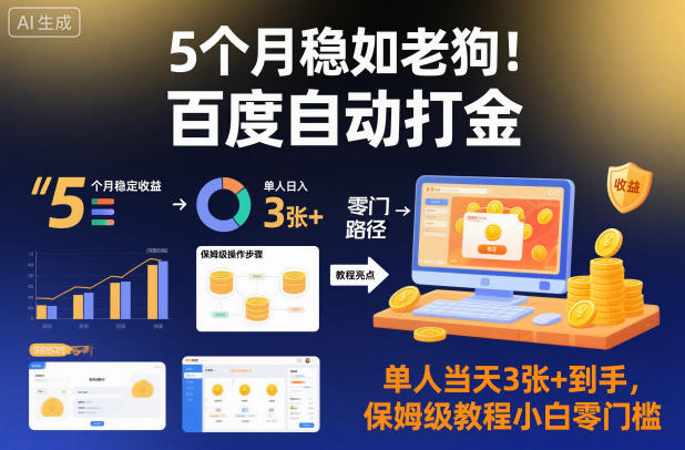 5个月稳如老狗！百度自动打金，单人当天3张+到手，保姆级教程小白零门槛【揭秘】-青心网创站