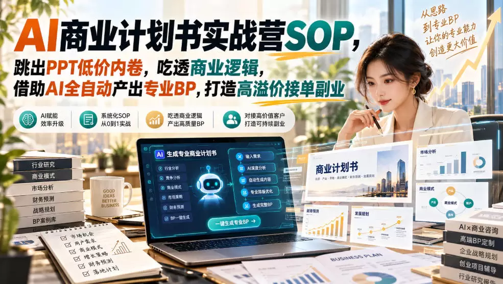 AI商业计划书实战营SOP，跳出PPT低价内卷，吃透商业逻辑，借助AI全自动产出专业BP，打造高溢价接单副业 - 青心资源站