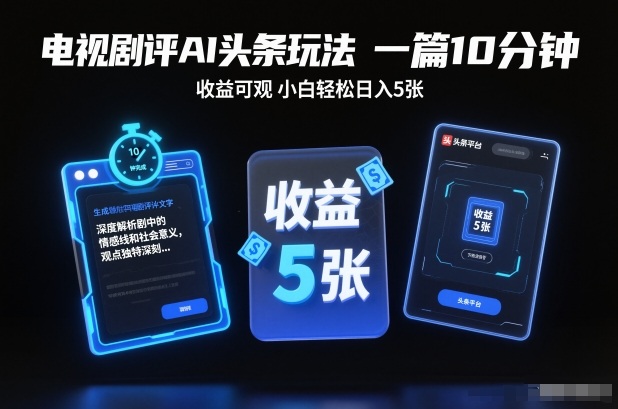 电视剧评AI头条玩法，一篇10分钟，收益可观，小白轻松日入5张+【独家】-青心网创站