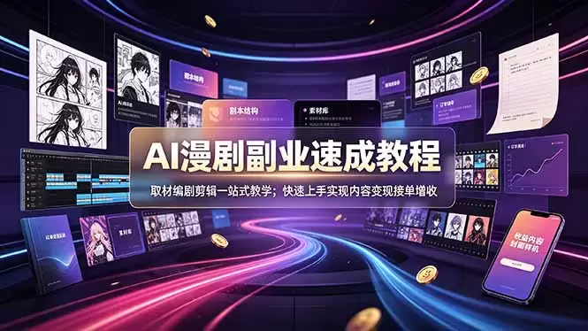 AI漫剧副业速成教程，取材编剧剪辑一站式教学；快速上手实现内容变现接单增收|青心网创站