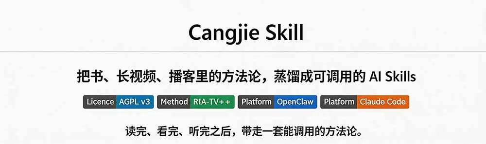 图片[1]|全网走红！GitHub上6.7K Star的开源项目，把任何书、长视频、播客蒸馏成AI工具，值得收藏 cangjie-skill|青心网创站