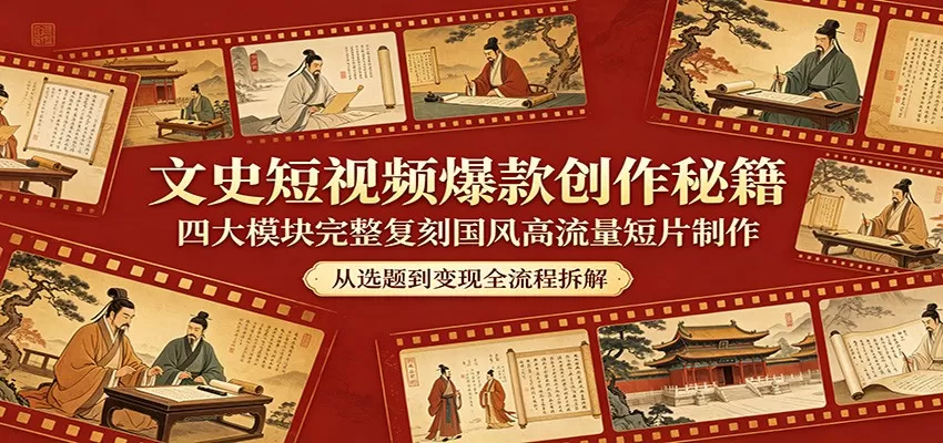 文史短视频爆款创作秘籍：四大模块完整复刻国风高流量短片制作|青心网创站