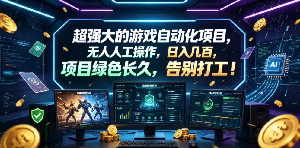 超强大的游戏自动化项目,无人人工操作,日入几百,项目绿色长久,告别打工!【揭秘】 超强大的游戏自动化项目,无人人工操作,日入几百,项目绿色长久,告别打工!【揭秘】