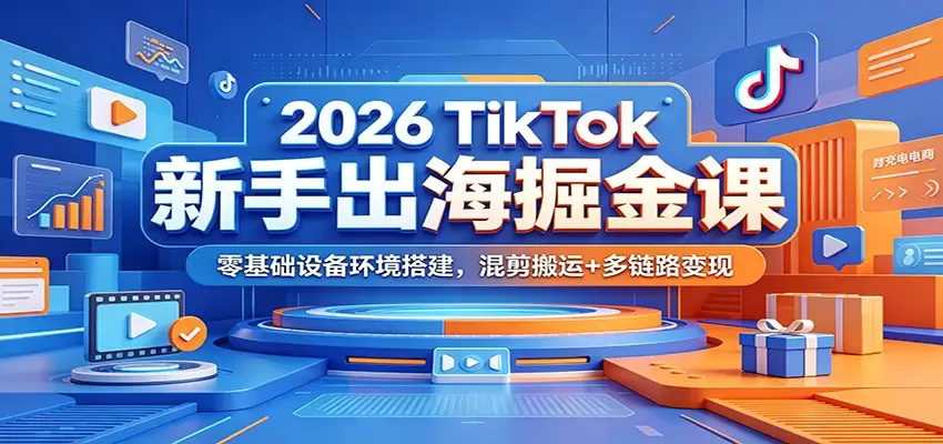 2026 TikTok新手出海掘金课：零基础设备环境搭建，混剪搬运+多链路变现|青心网创站