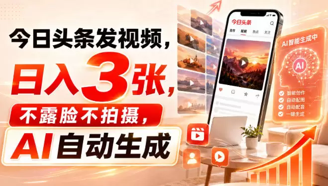 今日头条发视频，日入3张，不露脸不拍摄，AI自动生成 - 青心资源站