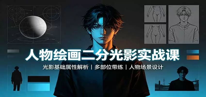 人物绘画二分光影实战课：光影基础属性解析，多部位带练，人物场景设计 - 青心资源站