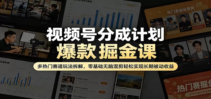 视频号分成计划爆款掘金课：多热门赛道玩法拆解，零基础无脑混剪轻松实现长期被动收益|青心网创站