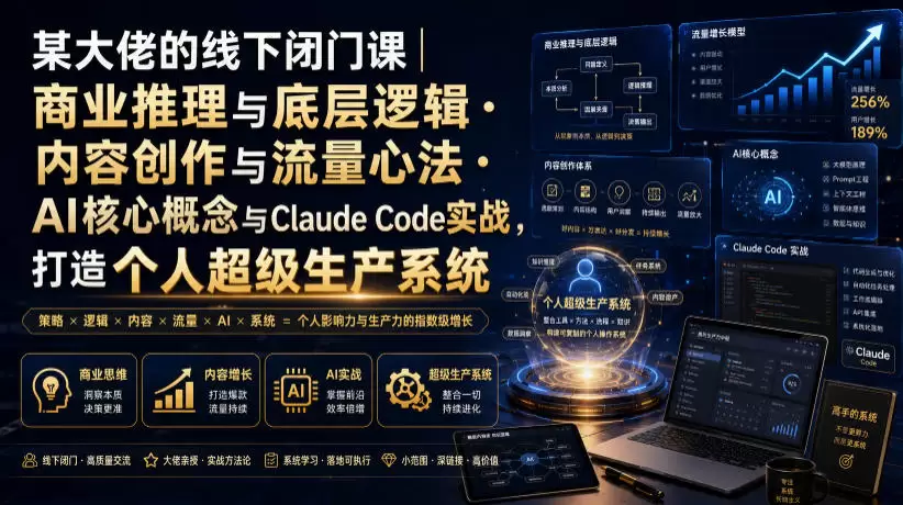 某大佬的线下闭门课｜商业推理与底层逻辑・内容创作与流量心法・AI核心概念与Claude Code实战，打造个人超级生产系统【录音+图片】|青心网创站