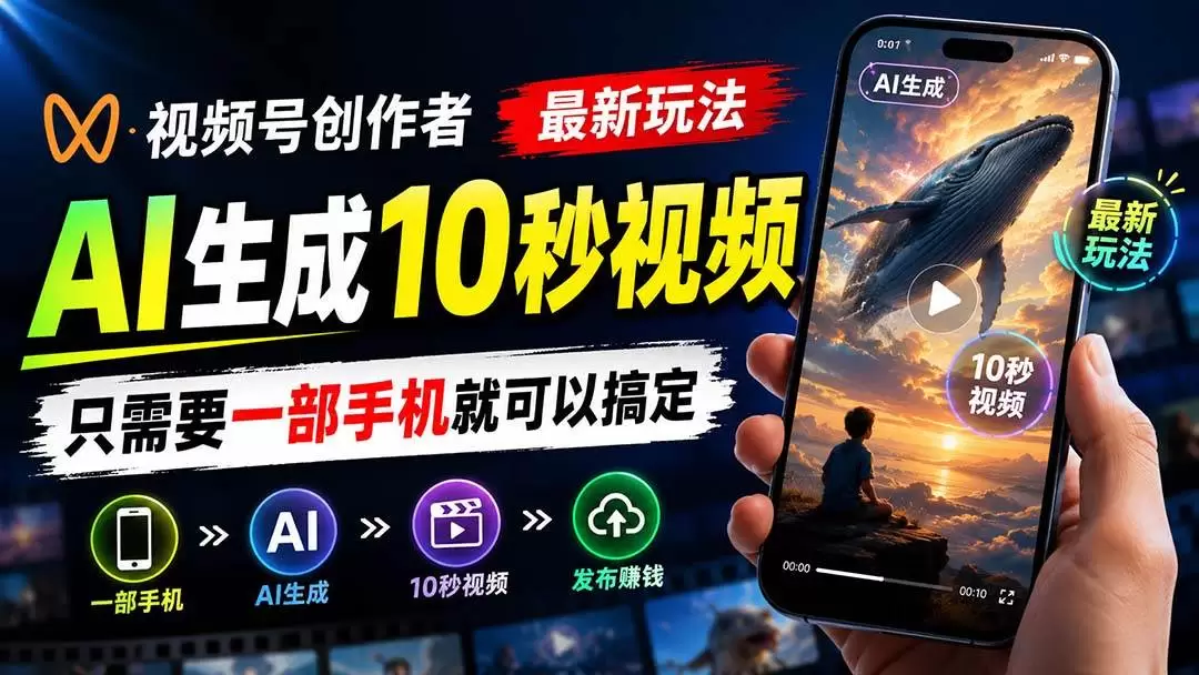 （20136期）视频号创作者最新玩法，AI生成10秒视频，只需要一部手机就可以搞定 - 青心资源站