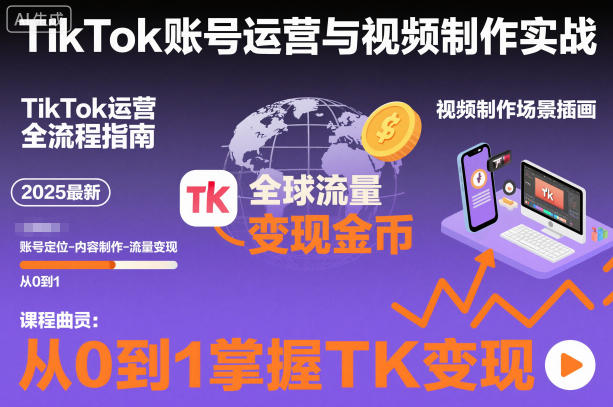 2025最新TikTok账号运营与视频制作实战全流程，从0到1掌握TK变现（含11月最新TK搬运技术）-青心网创站