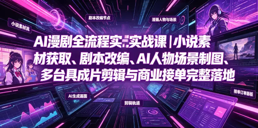 AI漫剧全流程实战课｜小说素材获取、剧本改编、AI人物场景制图、多工具成片剪辑、平台付费变现与商业接单完整落地|青心网创站
