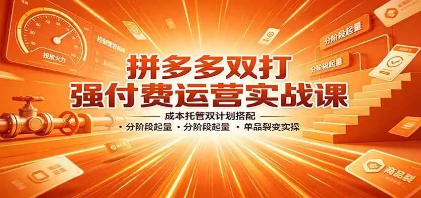 拼多多双打强付费运营实战课：成本托管双计划搭配，分阶段起量，单品裂变实操|青心网创站