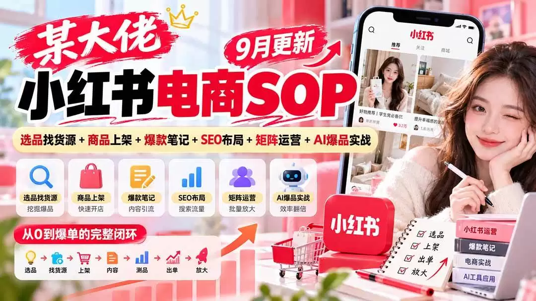 （20757期）某大佬小红书电商SOP｜9月更新：选品找货源+商品上架+爆款笔记+SEO布局+矩阵运营+AI爆品实战 - 青心资源站