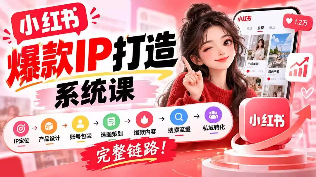（20711期）【无水印】小红书爆款IP打造课：IP定位→产品设计→账号包装→选题策划→爆款内容→搜索流量→私域转化，完整链路 - 青心资源站