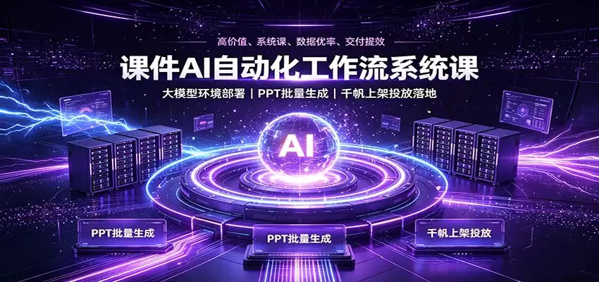 课件AI自动化工作流系统课：大模型环境部署，PPT批量生成，千帆上架投放落地|青心资源站