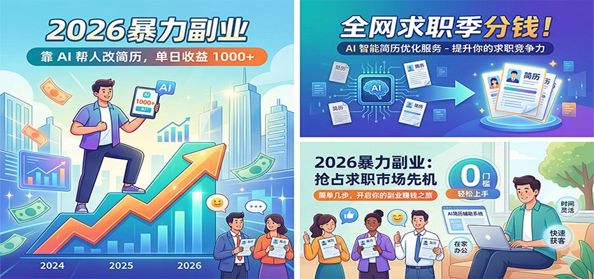 2026暴力副业：靠AI帮人改简历，单日收益1000+，全网求职季分钱|青心网创站
